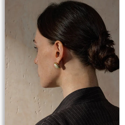 Korean Style Off White Gold - Oval Stud Earrings for Women Pearl Stainless Steel 18K PVD Plated Fashion Jewelry