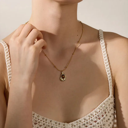 Natural Tiger Eye Stone Drop Necklace – Cashew Shape Pendant in Gold