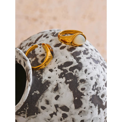 Luxe Jewels Tarnish-Free Ring with Natural Shell Stone - 18K PVD Gold Plated