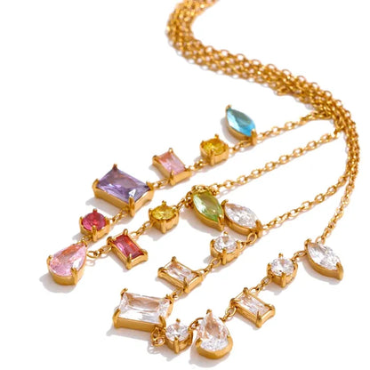 Colorful Cubic Zirconia Pendant Necklace Trendy Stainless Steel High Quality Jewelry