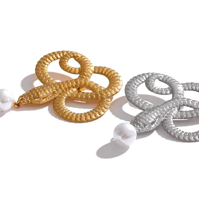 Snake Drop Pearl Brooch – 316L Stainless Steel Gold-Plated Pin