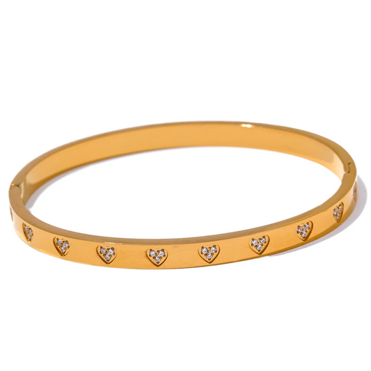 Heart Zirconia Bangle – Gold Plated Stainless Steel Bracelet