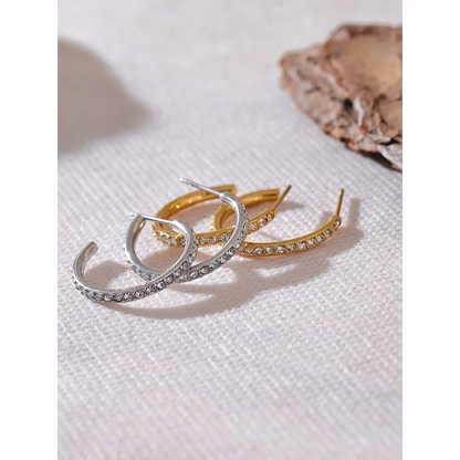 High Quality Shiny Inlaid Cubic Zirconia Stainless Steel Fashion Earrings Waterproof Jewelry