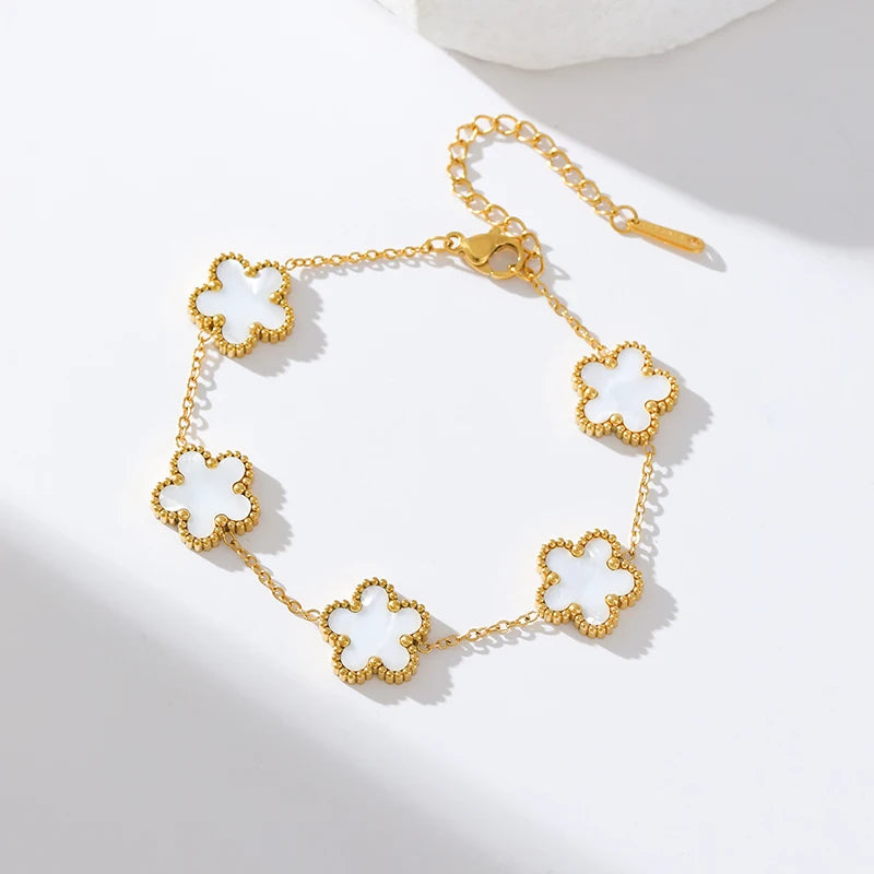 Black Clover Flower Bracelet – Stainless Steel Charm Jewelry