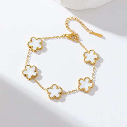 Black Clover Flower Bracelet – Stainless Steel Charm Jewelry