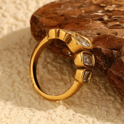 High Quality Geometric Clear Zircon Ring Classic Style - 18k Gold Plated Hypoallergenic Jewelry