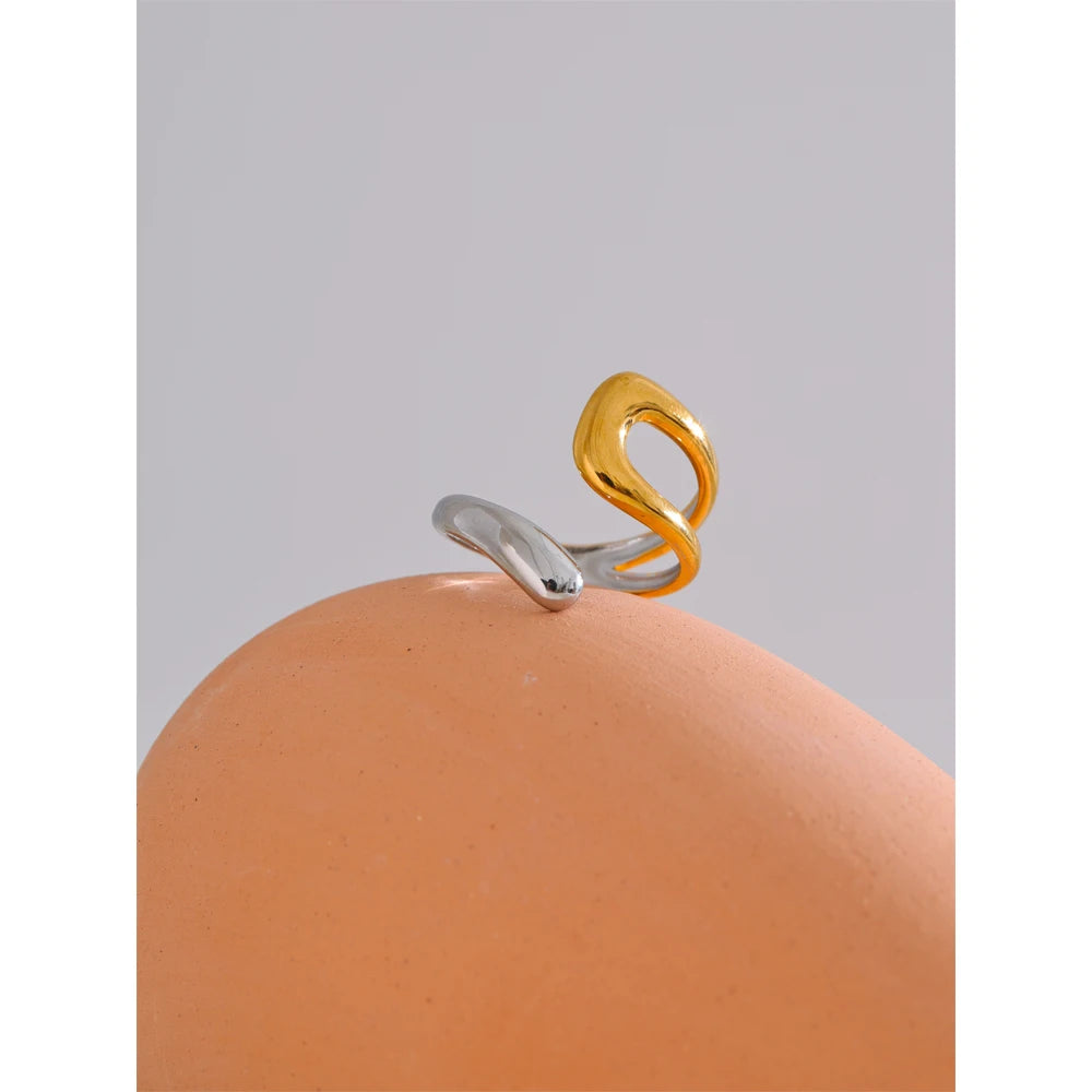 Luxe Jewels Adjustable Double Color Stainless Steel Ring - 18K Gold Plated Waterproof Jewelry
