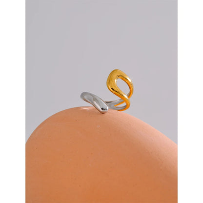 Luxe Jewels Adjustable Double Color Stainless Steel Ring - 18K Gold Plated Waterproof Jewelry