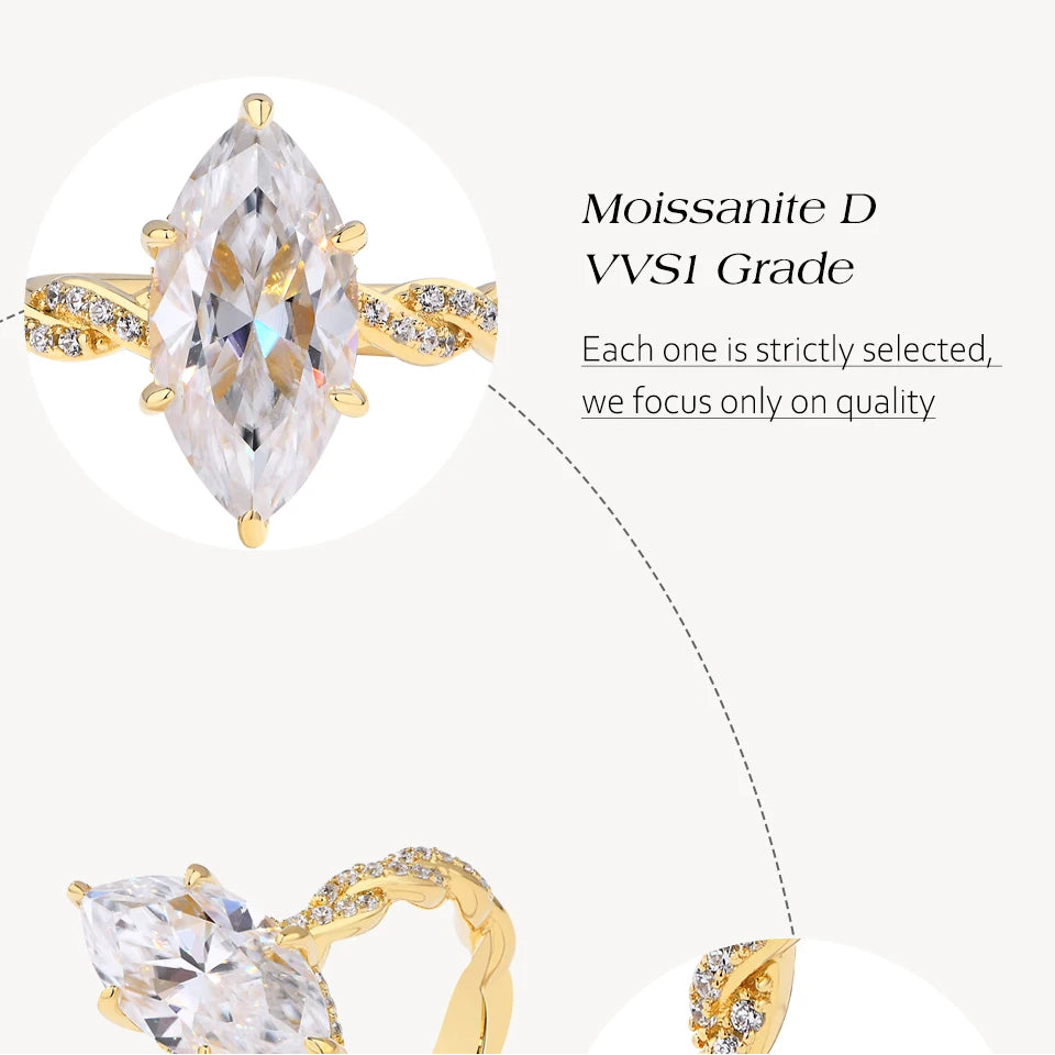 Luxe Jewels 3.0CT Marquise Cut Moissanite Engagement Ring For Women (14*7MM Stone) S925 Sterling Silver Jewelry