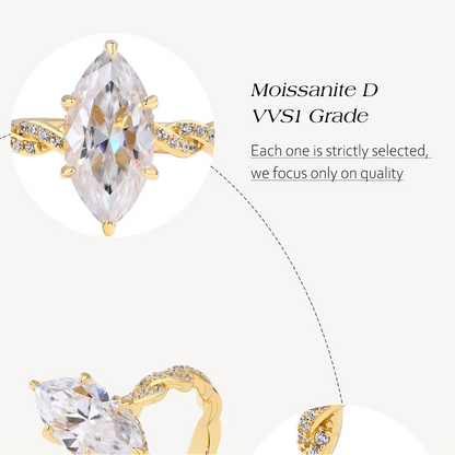 Luxe Jewels 3.0CT Marquise Cut Moissanite Engagement Ring For Women (14*7MM Stone) S925 Sterling Silver Jewelry
