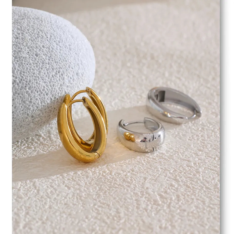 316L Stainless Steel Geometric U-Shape Hoop Earrings 18K Gold PVD Plated Popular Waterproof Jewelry