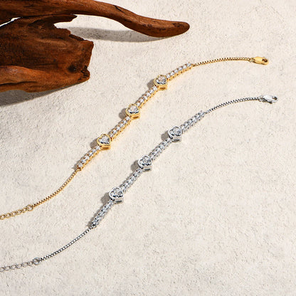 Valentine's Day Heart Shaped Moissanite Bracelet S925 Sterling Silver Adjustable Tennis Bracelet - 18K Gold Plated Fine Jewelry