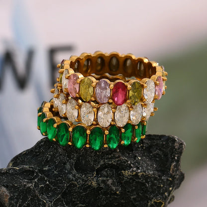 Luxe Jewels Zircon Oval Crystal Band Women’s Ring – 18K Gold Plated Tarnish-Free