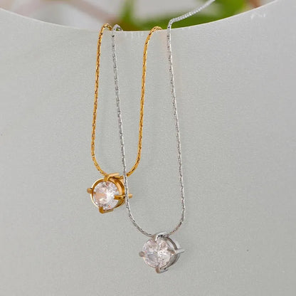 Chic Cubic Zirconia Pendant Necklace – Gold Stainless Steel Daily Jewelry