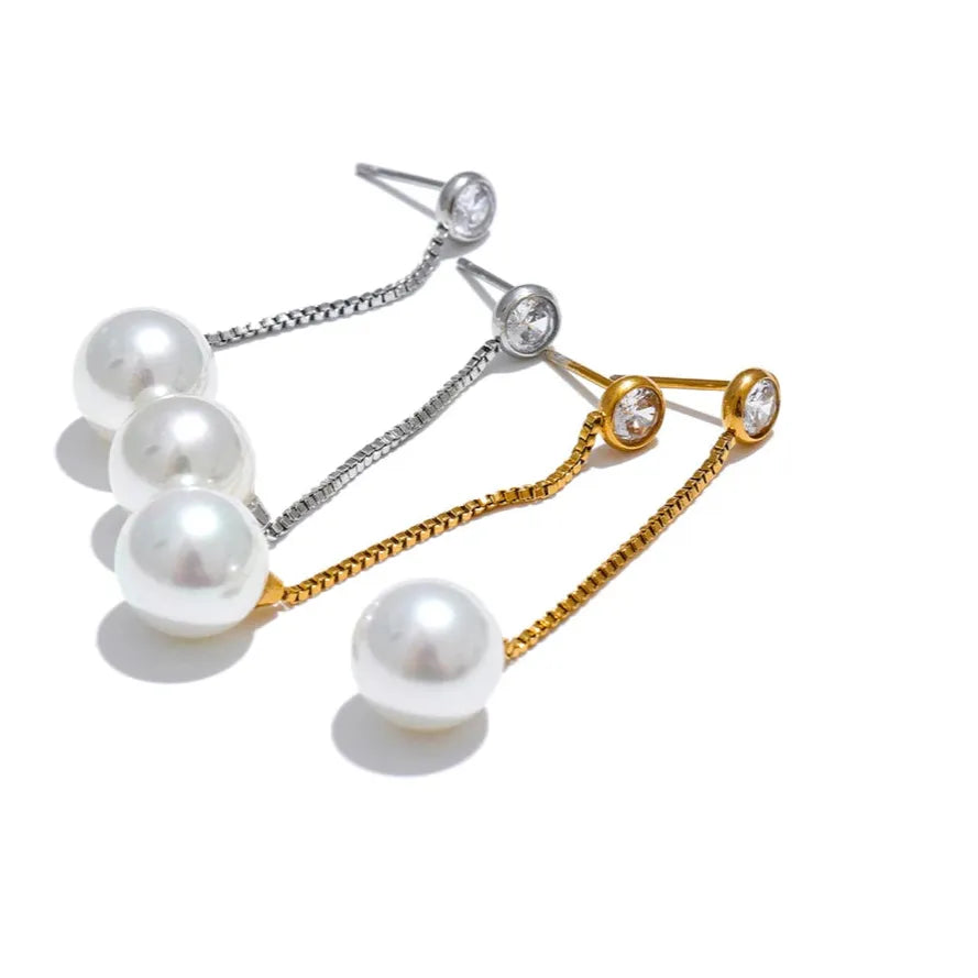 Long Imitation Pearl Dangle Earrings – Gold Plated