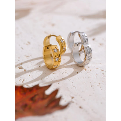 16mm Zirconia Star Round Daily Hoop Earrings for Women Hypoallergenic Stainless Steel High Quality Chic Jewelry