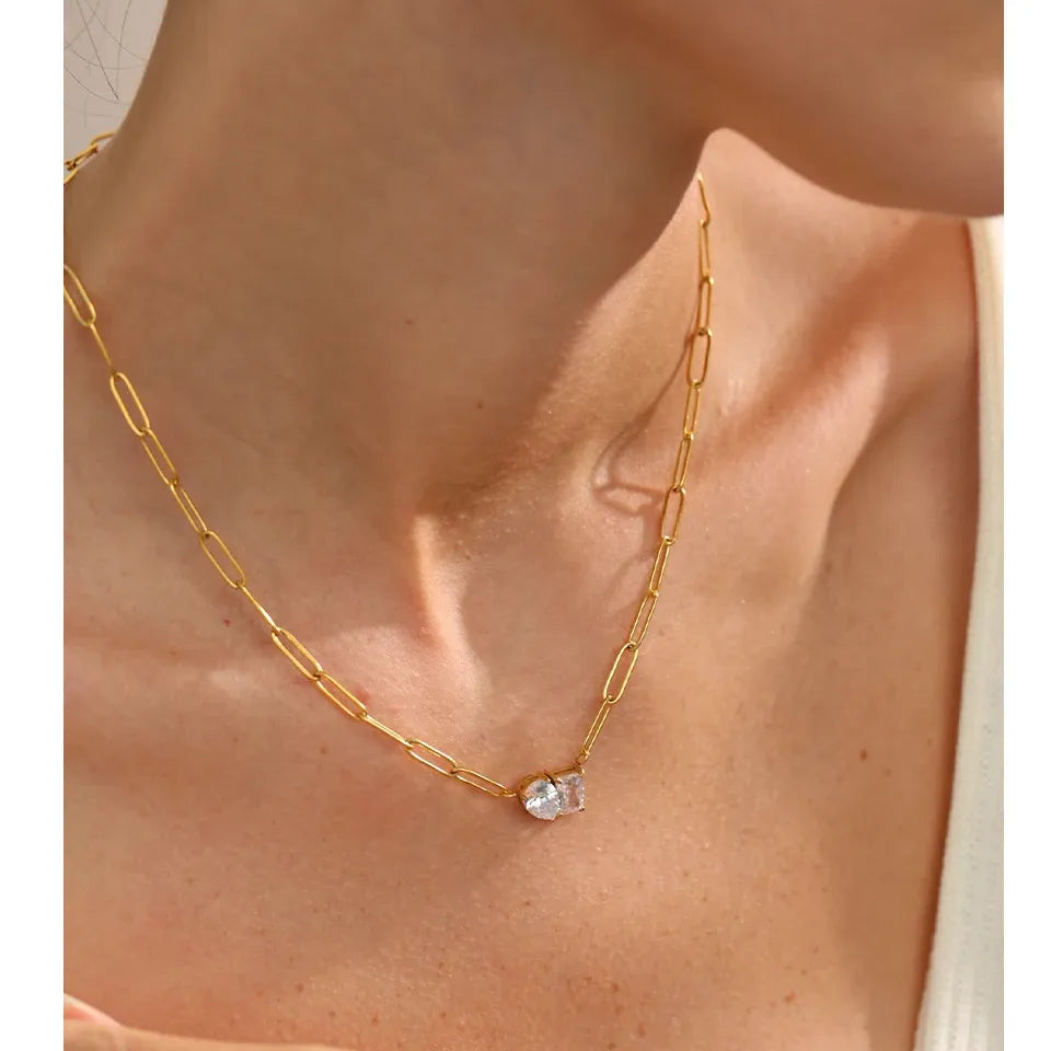 Cubic Zirconia Necklace – Modern Geometric Pendant on Gold Chain