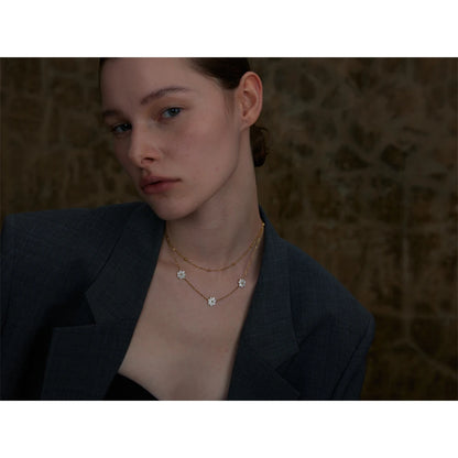 Double Layer Shell Flower Necklace & Anklet – Gold-Plated Plant Charm Jewelry