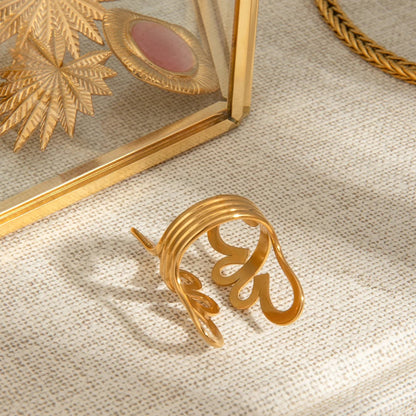 Flower Hollow Adjustable Open Ring 18K PVD Plated Simple Sleek Ring