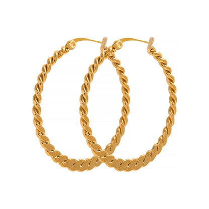 Stainless Steel Twist Golden Big Hoop Earrings Waterproof Metal Unique Trendy Jewelry