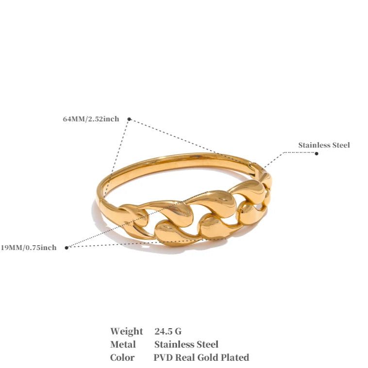 Water Drop Hollow Bangle – 64mm Gold-Plated Stainless Steel Statement Bracelet