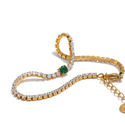 2MM Cubic Zirconia Charm Bracelet – 18K Gold Plated Stainless Steel