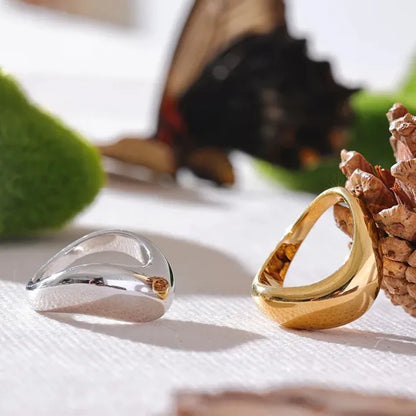 Luxe Jewels Minimalist Smooth Stainless Steel Ring - 18K PVD Gold & Platinum Plated