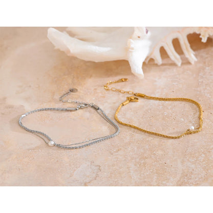 Layered Pearl Anklet – Gold & Platinum Plated Fashion Jewelry
