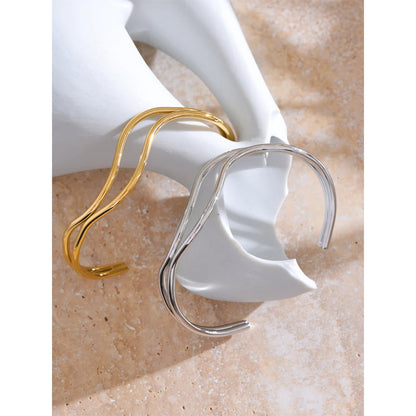 Double Layer Hollow Cuff – Adjustable Gold Plated Stainless Steel Bracelet