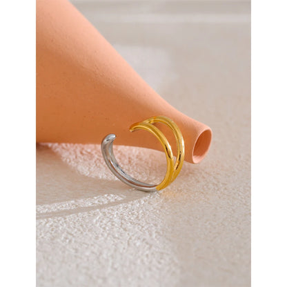 Luxe Jewels Adjustable Double Color Stainless Steel Ring - 18K Gold Plated Waterproof Jewelry