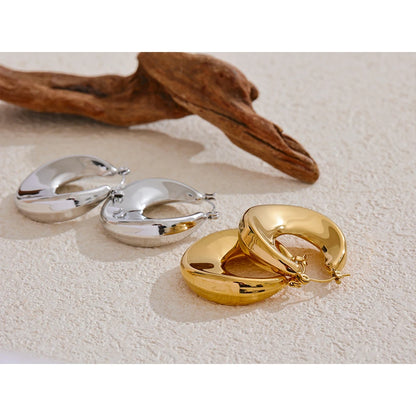 High Quality Minimalist Sleek Stainless Steel Metal Round Hollow Hoop Earrings for Women Water Resistant Jewelry