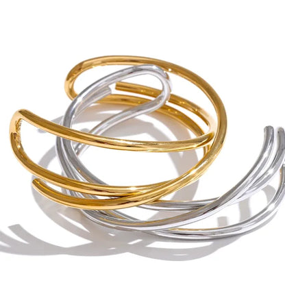 Hollow Line Cuff Bracelet – 58mm Gold Plated Stainless Steel