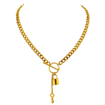 Lock Pendant Necklace – 18K Gold Plated Punk Style Chain Jewelry