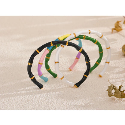 Colorful Enamel Bamboo Cuff – Gold Plated Stainless Steel