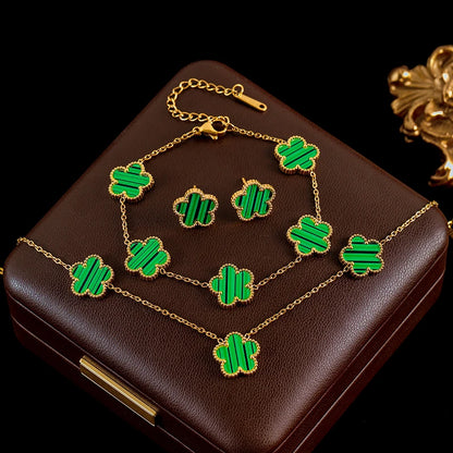 Clover Leaf Jewelry Set – Waterproof Stainless Steel 3-Piece Set