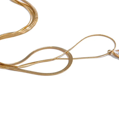 Double Layer Water Drop Pendant 18K Gold Plated Necklace