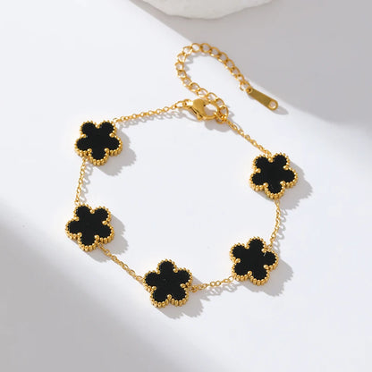 Black Clover Flower Bracelet – Stainless Steel Charm Jewelry