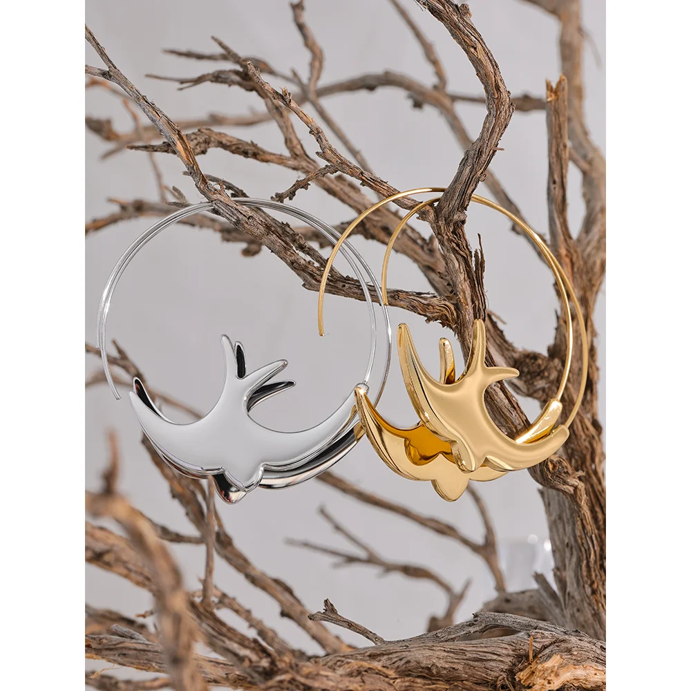 New Stainless Steel Bird Thin Hoop Earrings for Women Hypoallergenic Minimalist Metal Jewelry