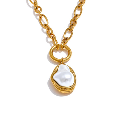 50CM Baroque Pearl Pendant Necklace – Gold Stainless Steel