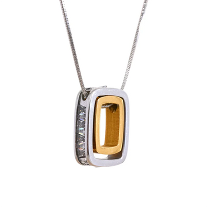 Double Layered Square Pendant Necklace – Gold 316L Stainless Steel