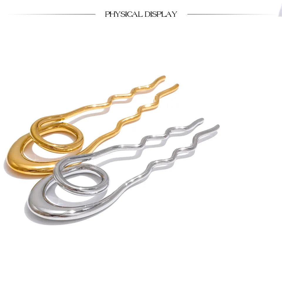 Geometric Metal Hairpin – Gold/Silver Stainless Steel Accessory