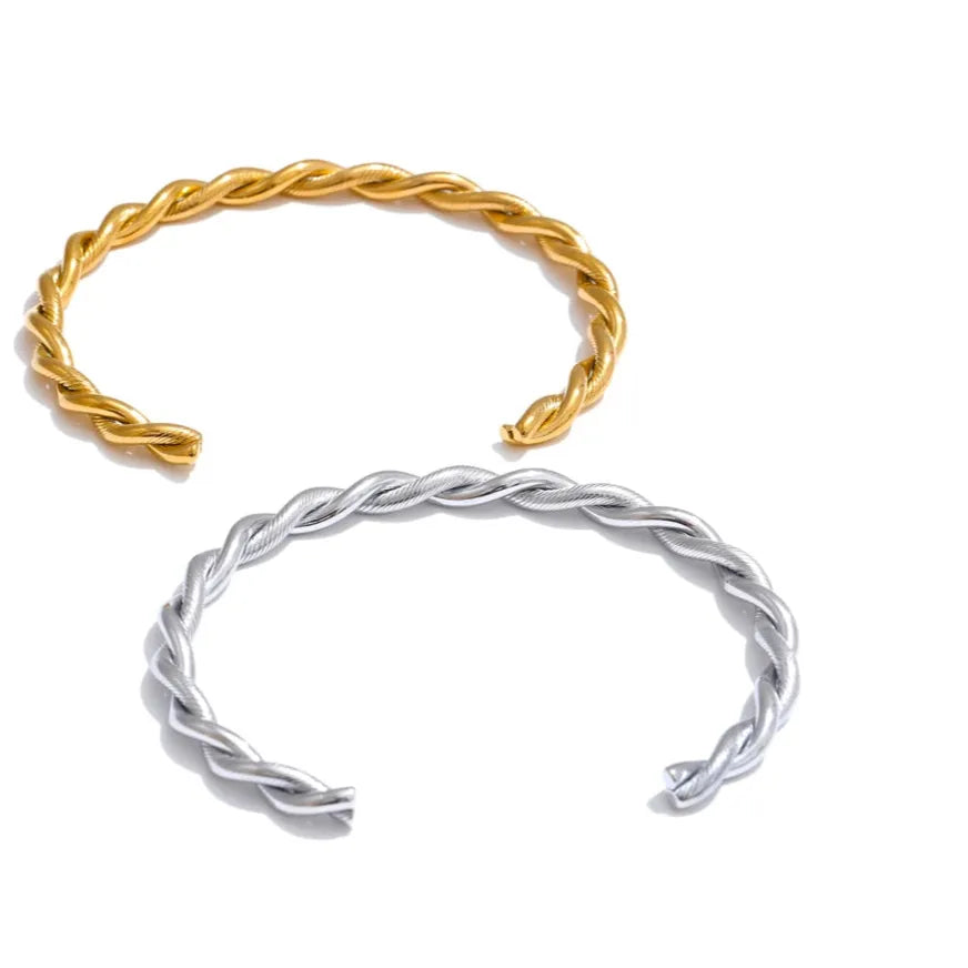 Twisted Cuff Bracelet – 18K Gold Plated Stainless Steel Waterproof Bangle