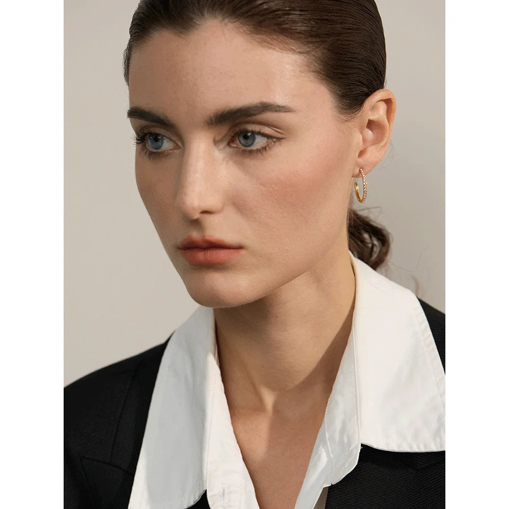 High Quality Shiny Inlaid Cubic Zirconia Stainless Steel Fashion Earrings Waterproof Jewelry