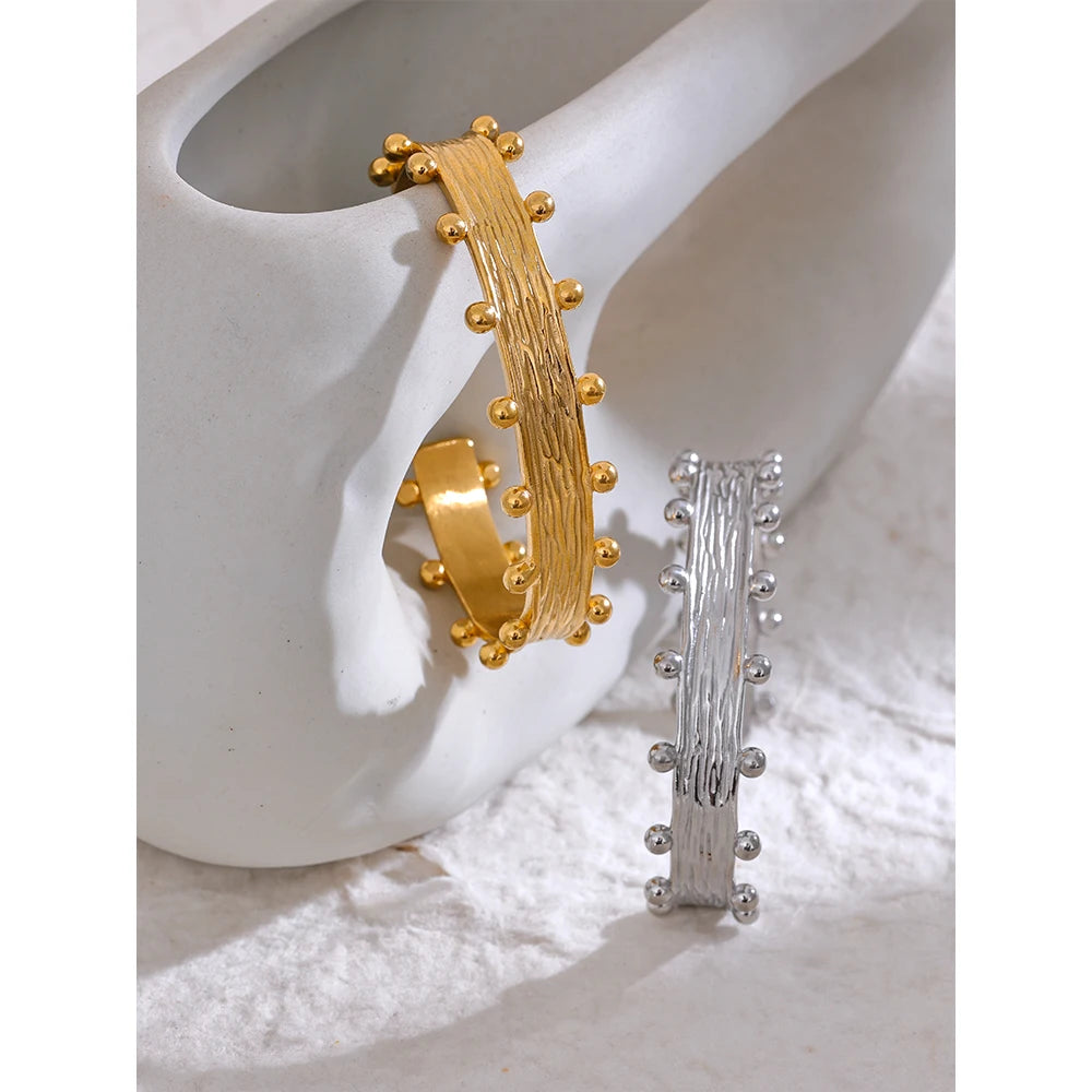 Wide Textured Cuff Bracelet – 18K Gold Plated Stainless Steel, Statement Jewelry