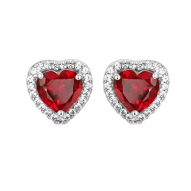 Valentine's Day Heart Shaped Lab Grown Ruby Stud Earrings 925 Sterling Silver Earrings For Women