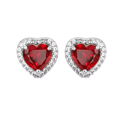 Valentine's Day Heart Shaped Lab Grown Ruby Stud Earrings 925 Sterling Silver Earrings For Women