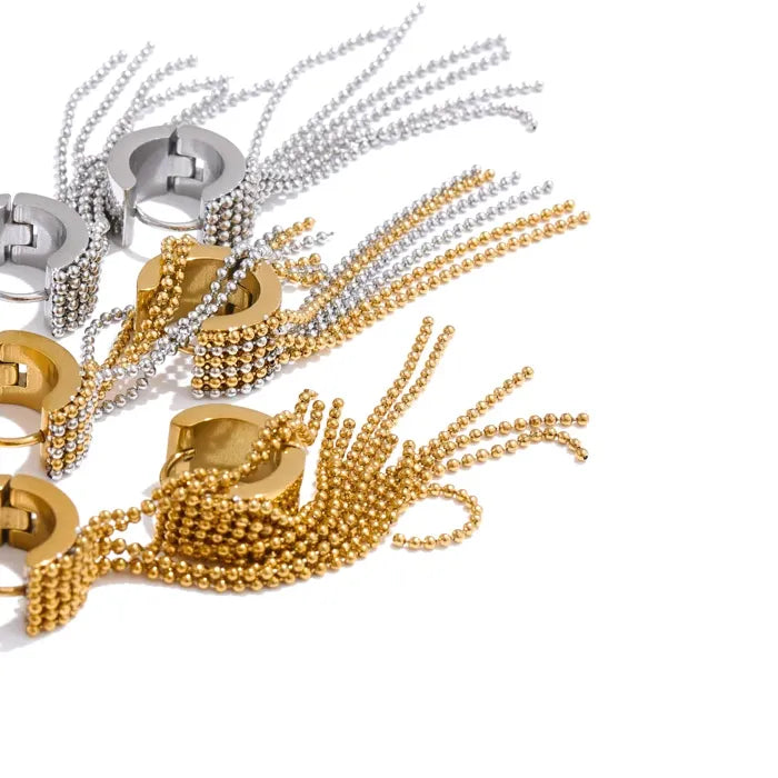 Stainless Steel Tassel Long Chain Drop Dangle Earrings Trendy Waterproof Jewelry