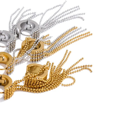 Stainless Steel Tassel Long Chain Drop Dangle Earrings Trendy Waterproof Jewelry