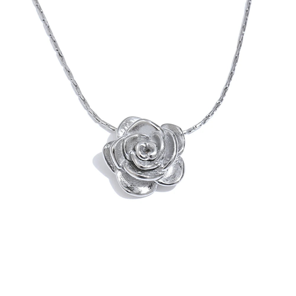 Rose Flower Pendant Necklace – Gold Stainless Steel