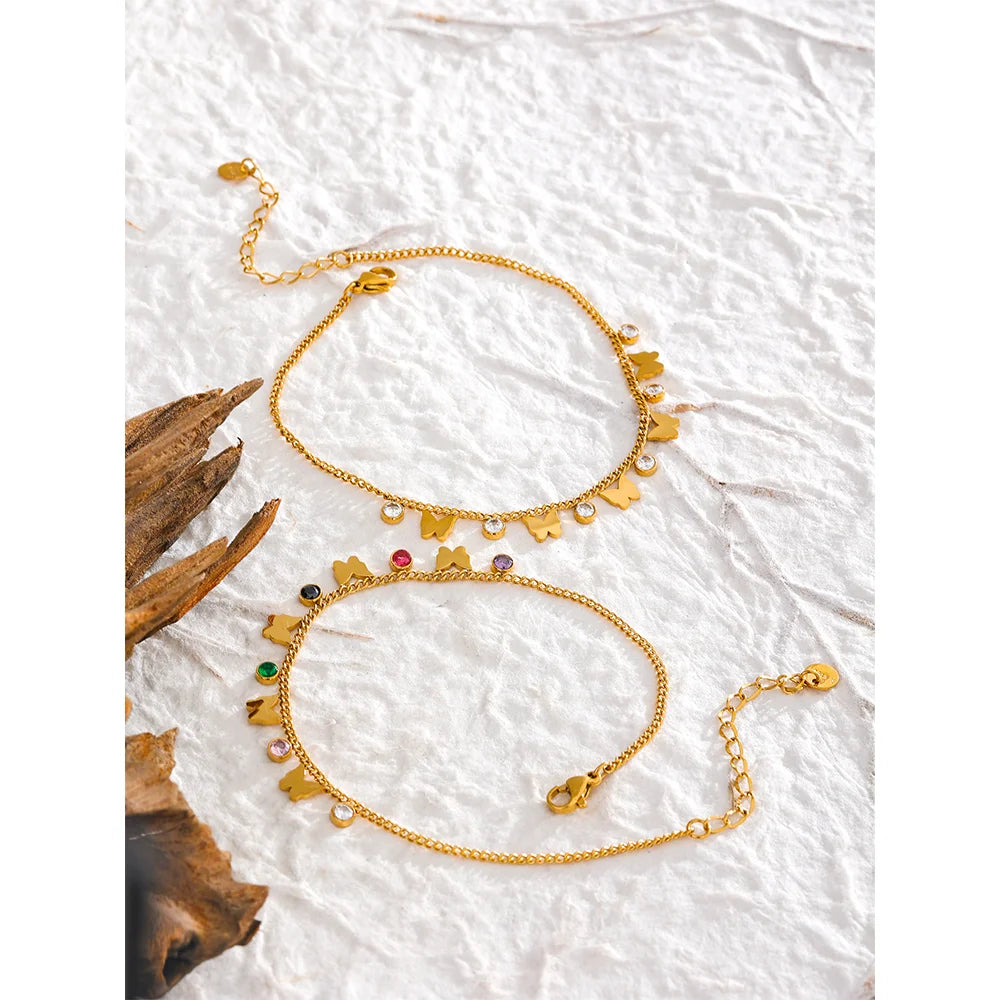 Colorful Butterfly Drop Anklet – 18K Gold Stainless Steel